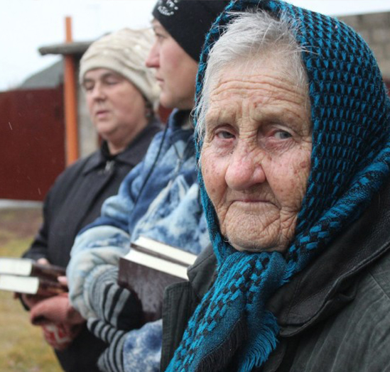 Elderly refugee woman from eastern Ukraine